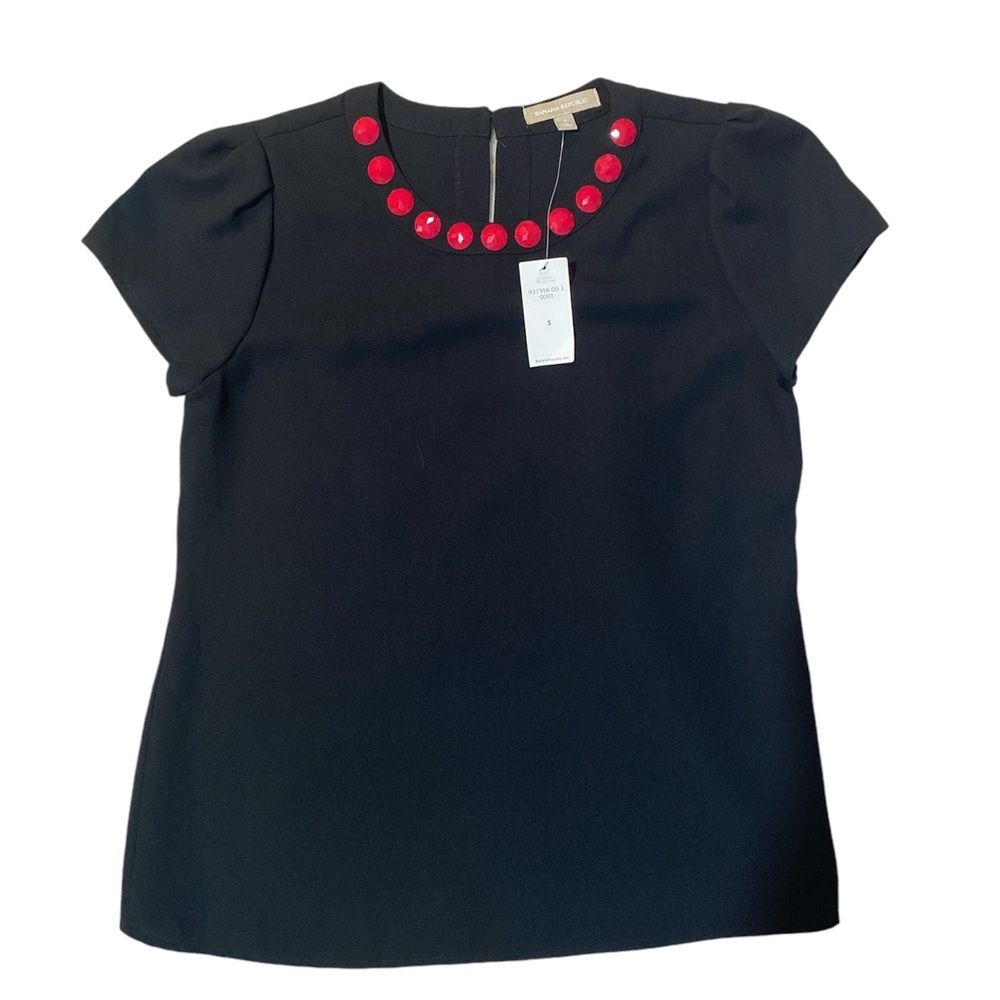Black banana republic blouse with red stone detailing